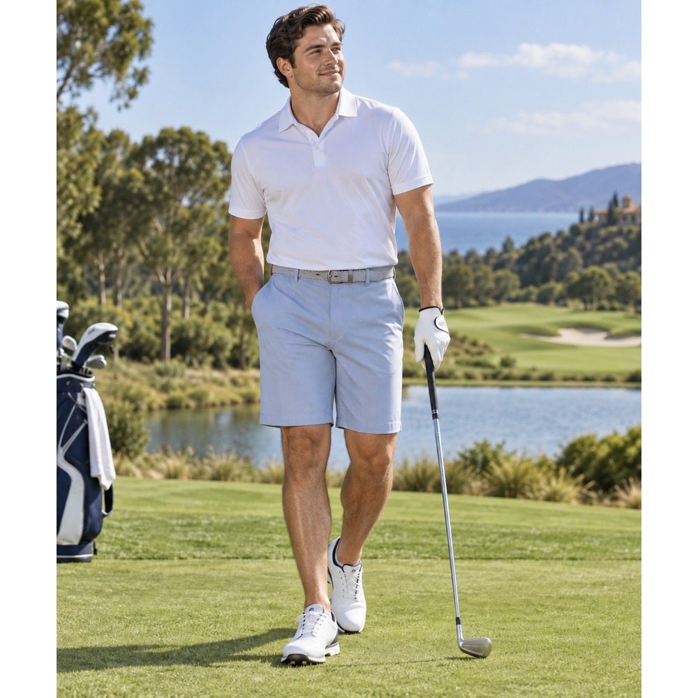 Haggar Cool 18 Pro Shorts Size 40 Light Blue Performance Golf Flat Front #1582